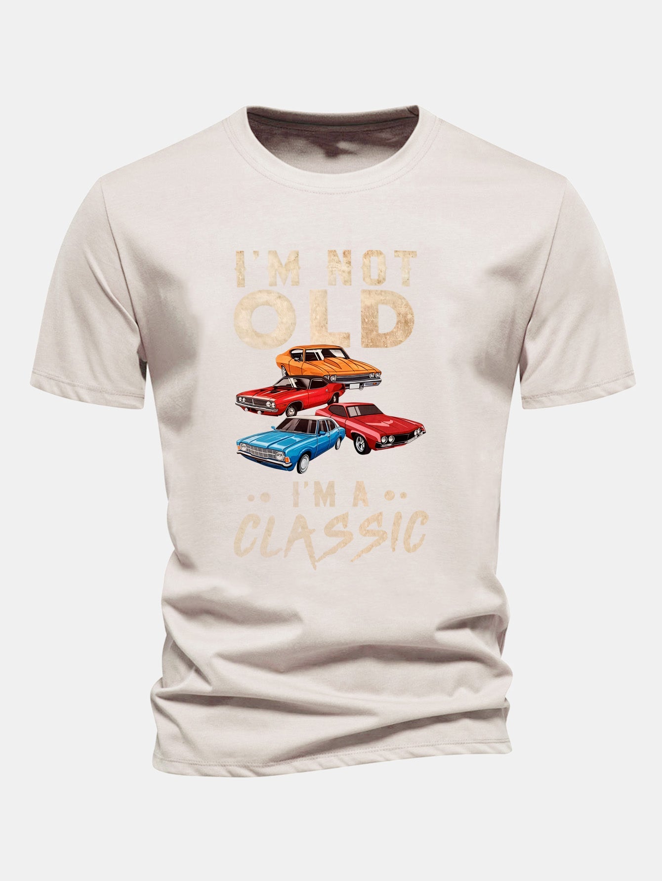 Regular Fit Vintage Car Print Cotton T-Shirt