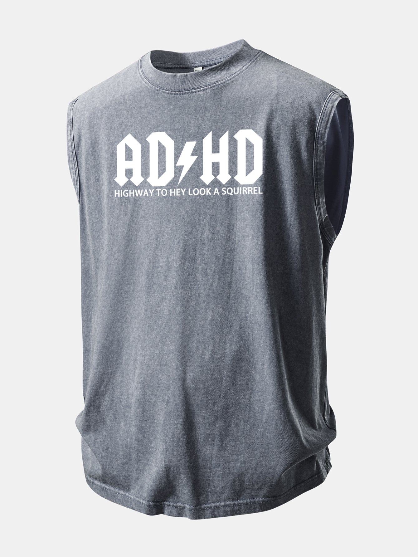 ADHD Print Washed Distressed Tank Top