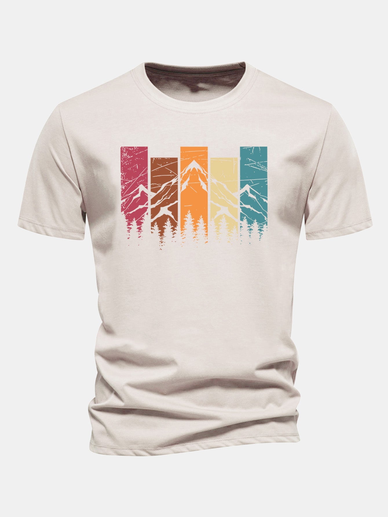 Regular Fit Colorful Mountain Print Cotton T-Shirt