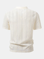 Relax Fit Striped Open Knit Polo & Crinkle Textured Drawstring 5" Shorts