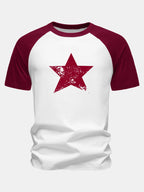 Star Print Cotton Raglan Sleeve T-Shirt