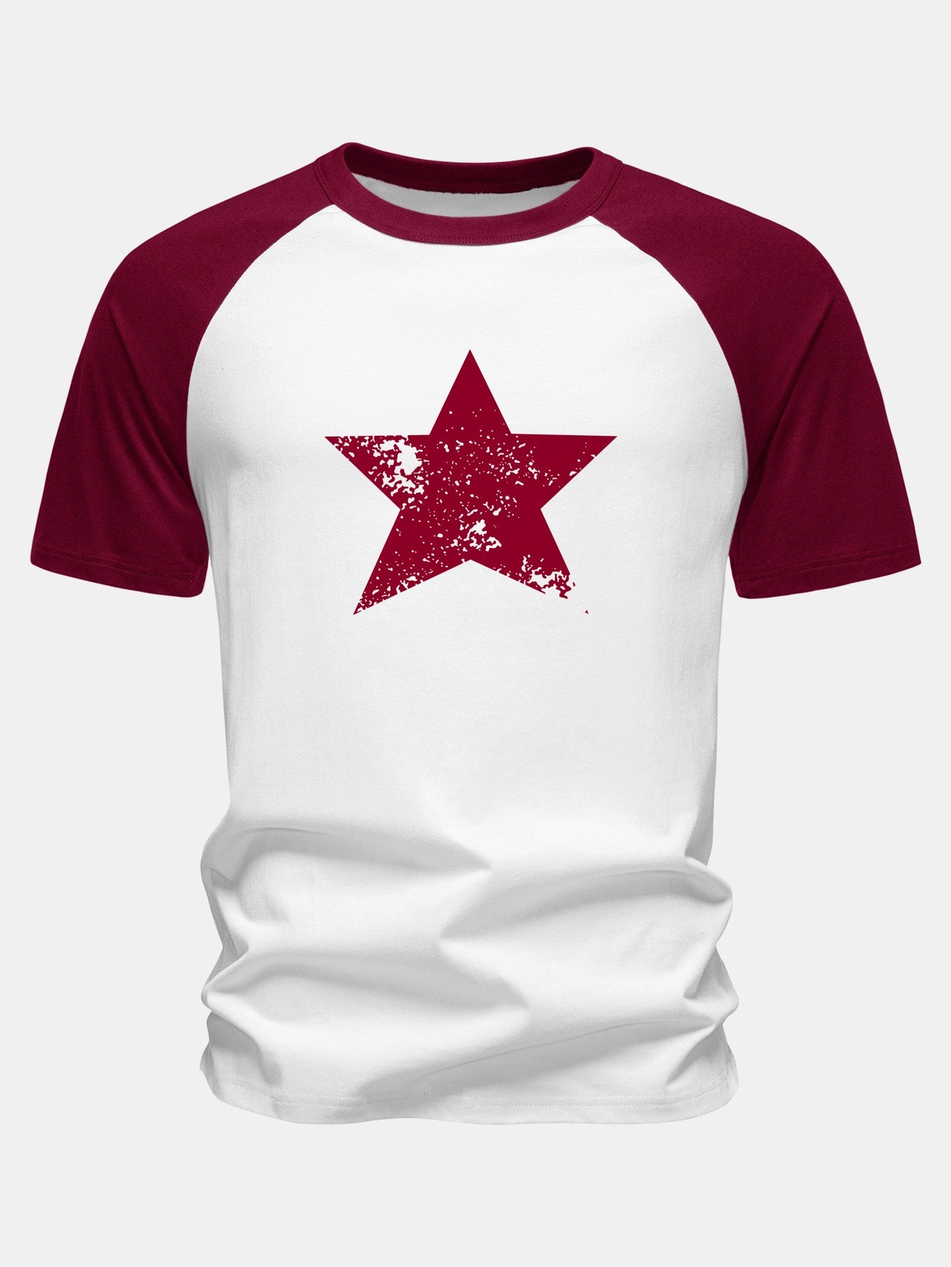 Star Print Cotton Raglan Sleeve T-Shirt