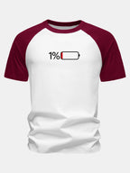 1% Battery Print Cotton Raglan Sleeve T-Shirt