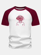 Overthinking Scribble Head Print Cotton Raglan Sleeve T-Shirt
