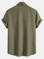 Linen Look Button Up Shirt & Crinkle Textured Straight Leg Pants