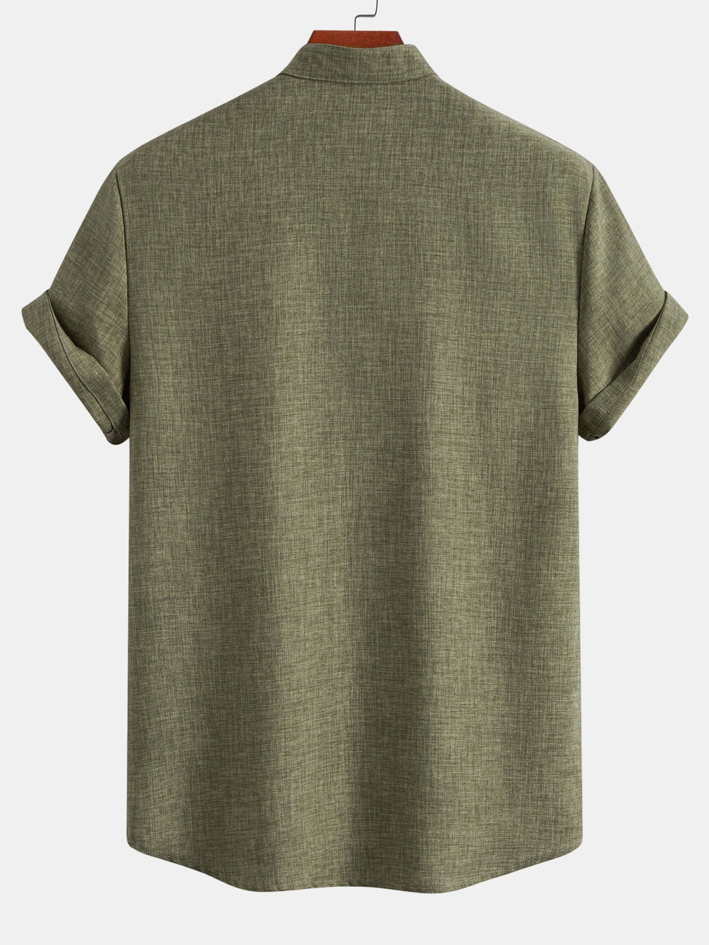Linen Look Stand Collar Shirt