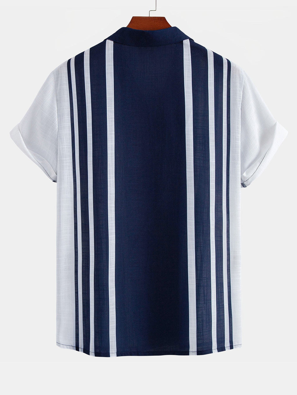 Linen Look Stripe Cuban Collar Shirt & Crinkle Textured Straight Leg Pants