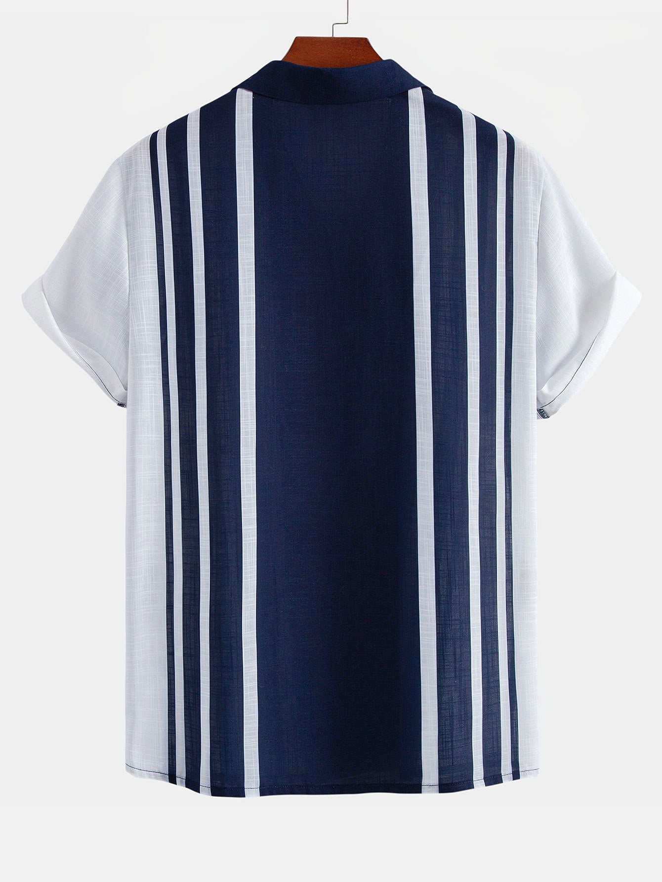 Linen Look Stripe Cuban Collar Shirt & Crinkle Textured Straight Leg Pants