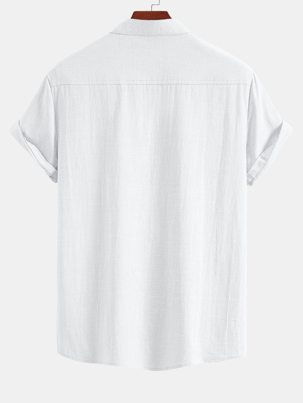 Linen Look V-Neck Stand Collar Shirt & Straight Leg Linen Pants
