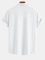 Linen Look V-Neck Stand Collar Shirt & Straight Leg Linen Pants