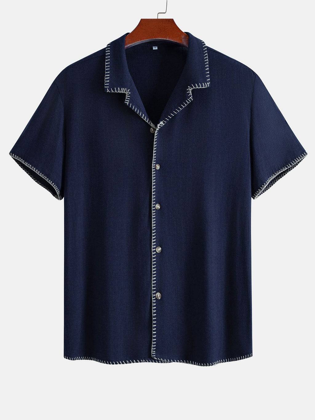 Contrast Stitching Linen Rayon Blend Cuban Shirt