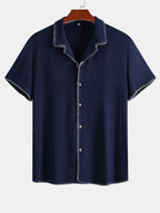 Contrast Stitching Linen Rayon Blend Cuban Shirt