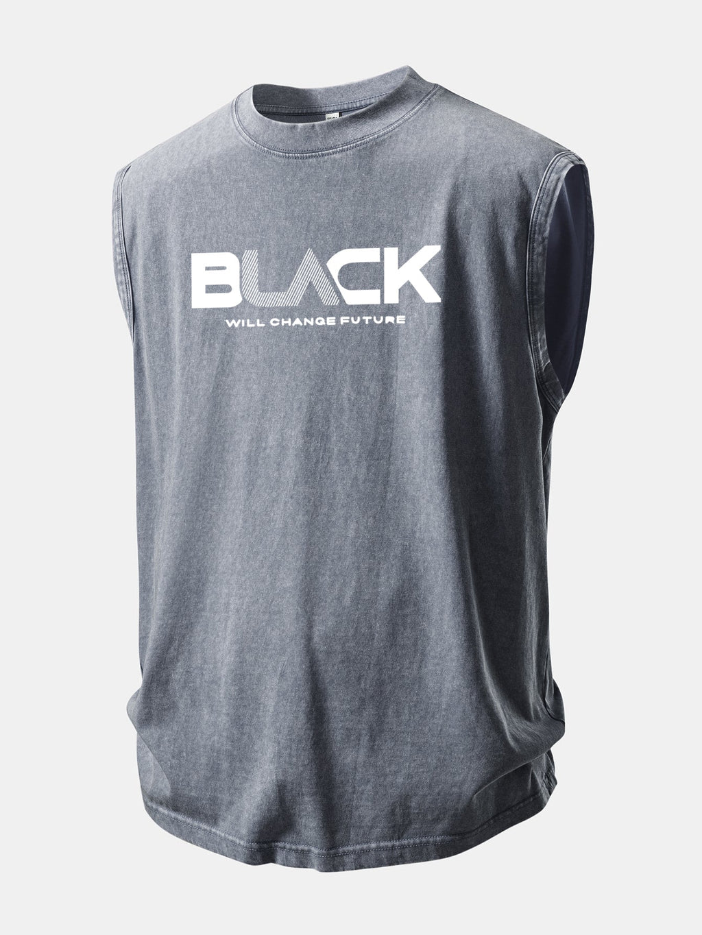 Black Print Washed Distressed Tank Top