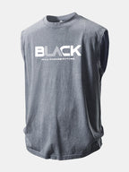 Black Print Washed Distressed Tank Top