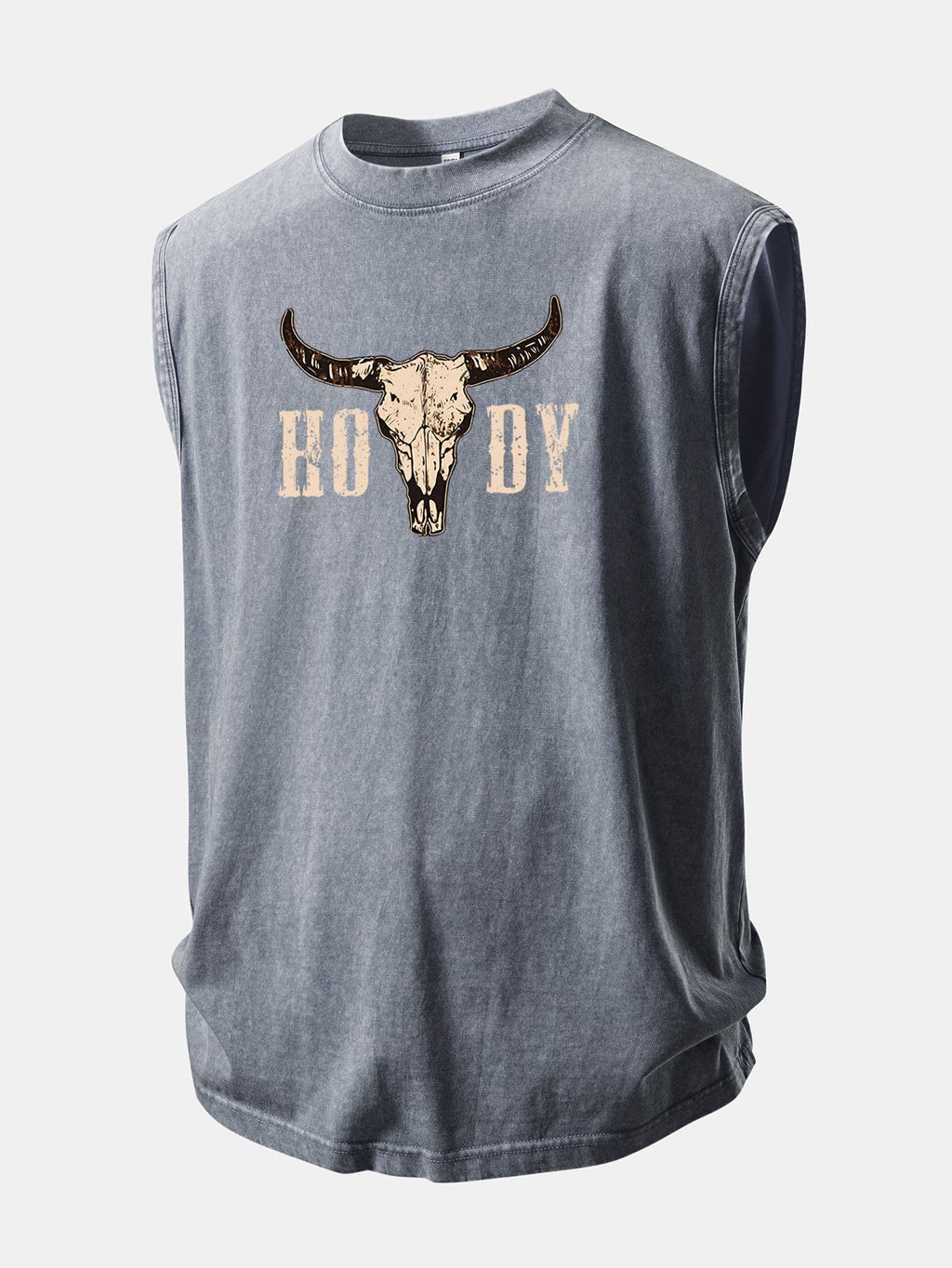 Vintage Longhorn Skull Western Cowboy Print Washed Distressed Tank Top