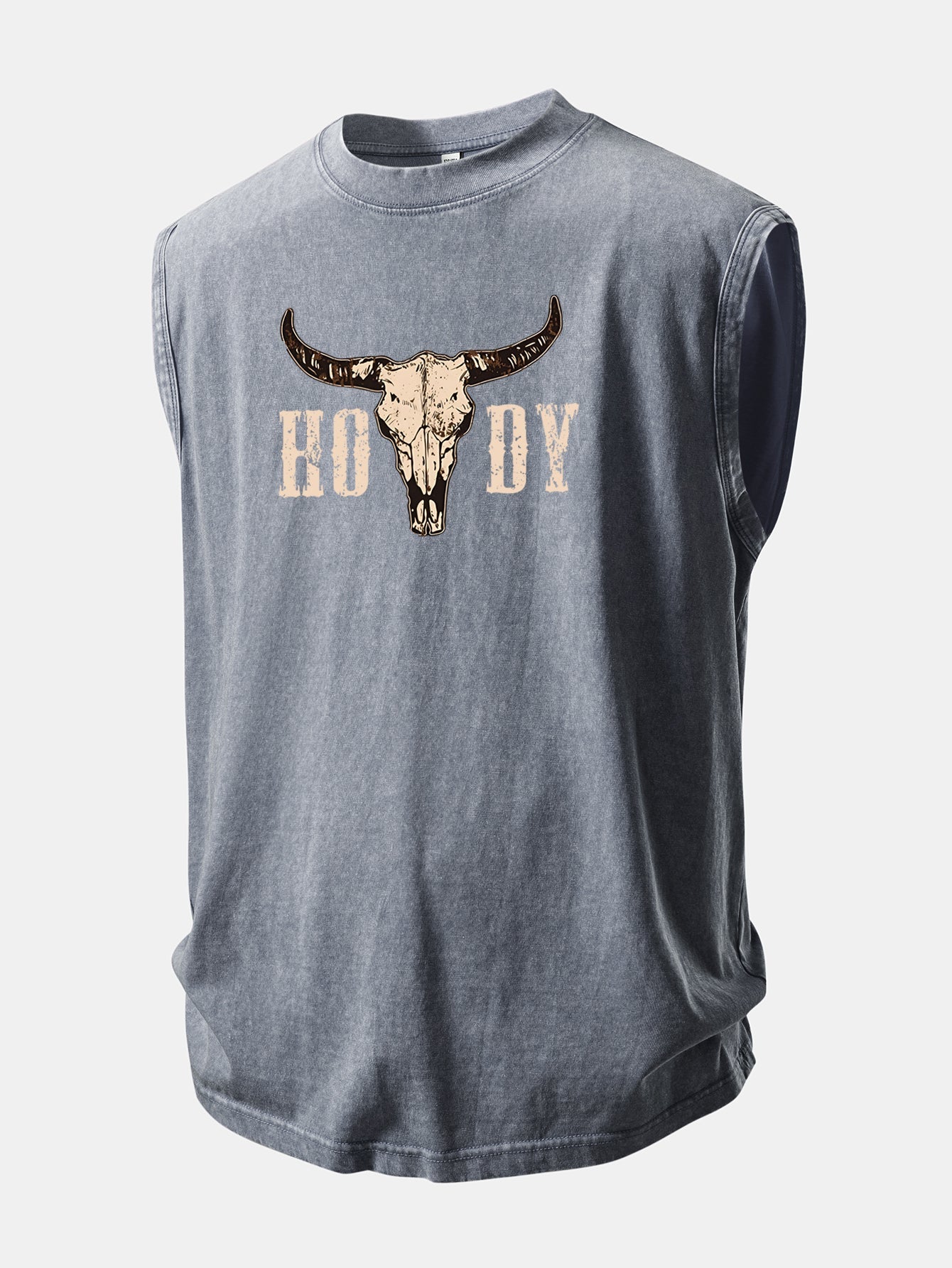 Vintage Longhorn Skull Western Cowboy Print Washed Distressed Tank Top