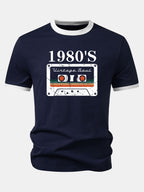 1980‘s Cassette Tape Print Contrast Ringer T-Shirt