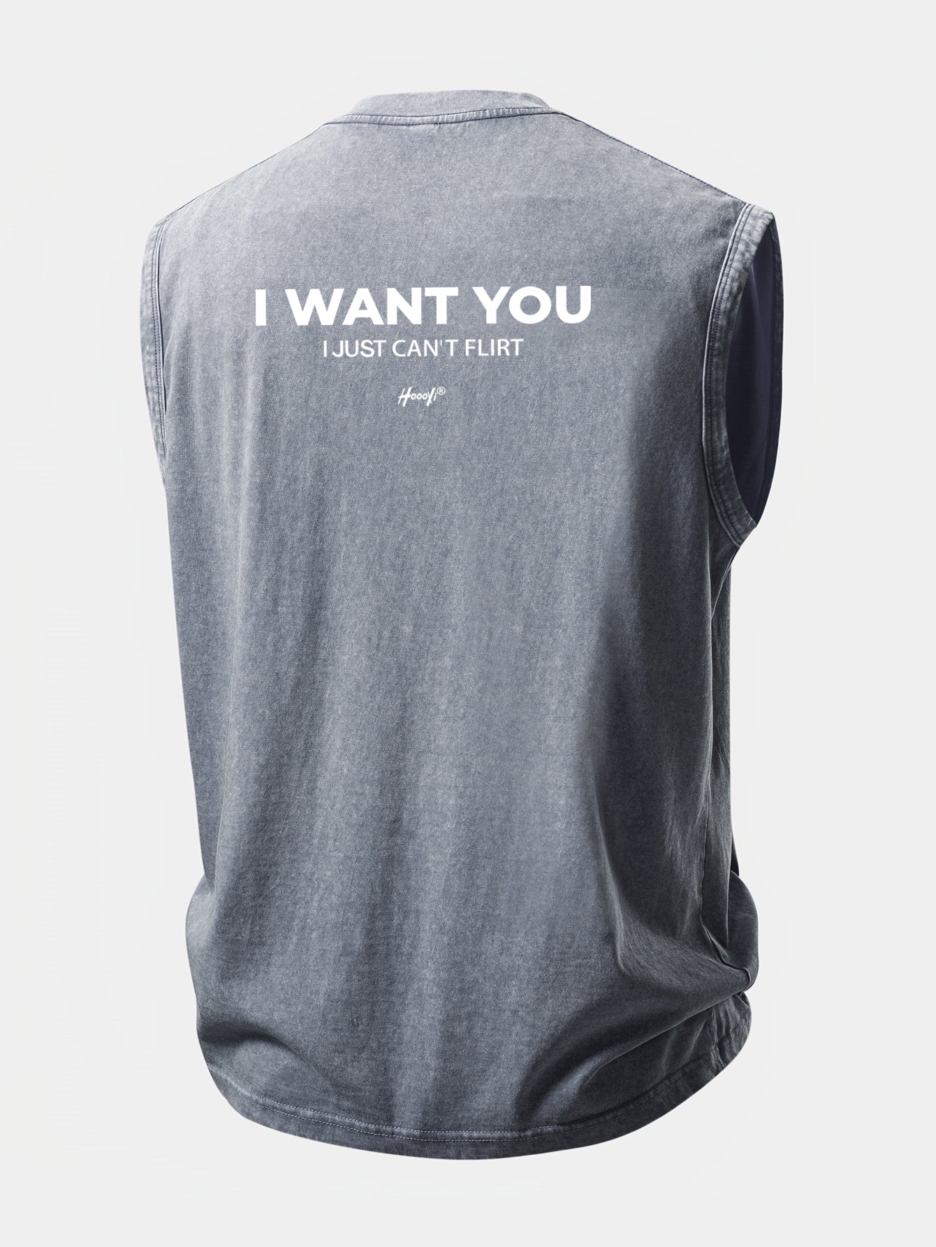 I Want You Print Washed Distressed Tank Top