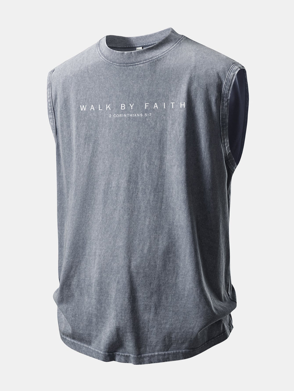 Walk By Faith Print Washed Distressed Tank Top