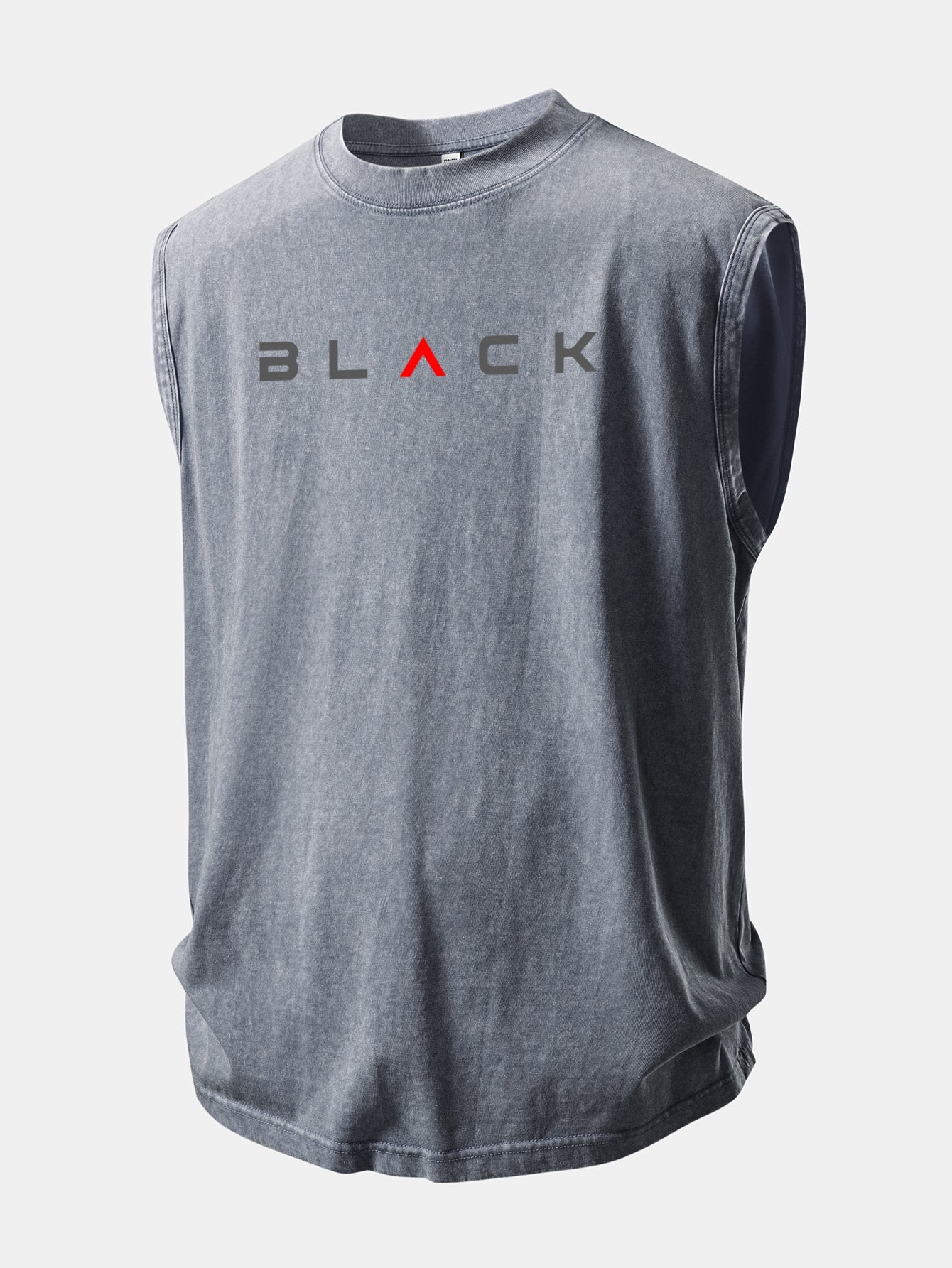 Black Print Washed Distressed Tank Top