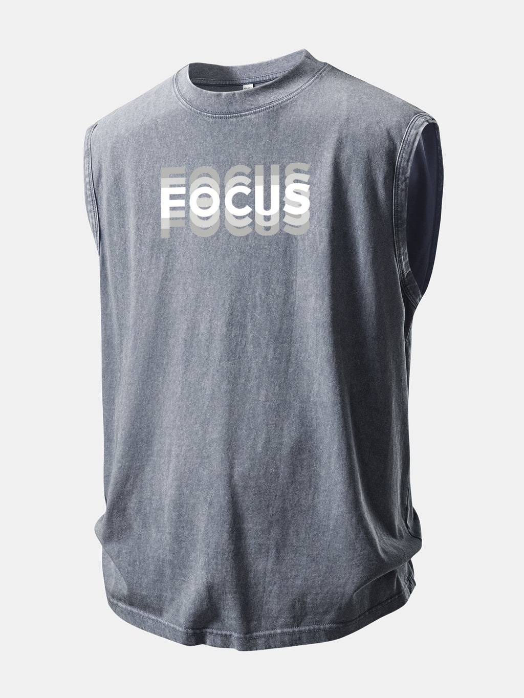 Focus Print Washed Distressed Tank Top
