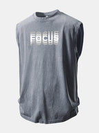 Focus Print Washed Distressed Tank Top