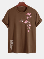 Regular Fit Cherry Blossoms Print Cotton T-Shirt