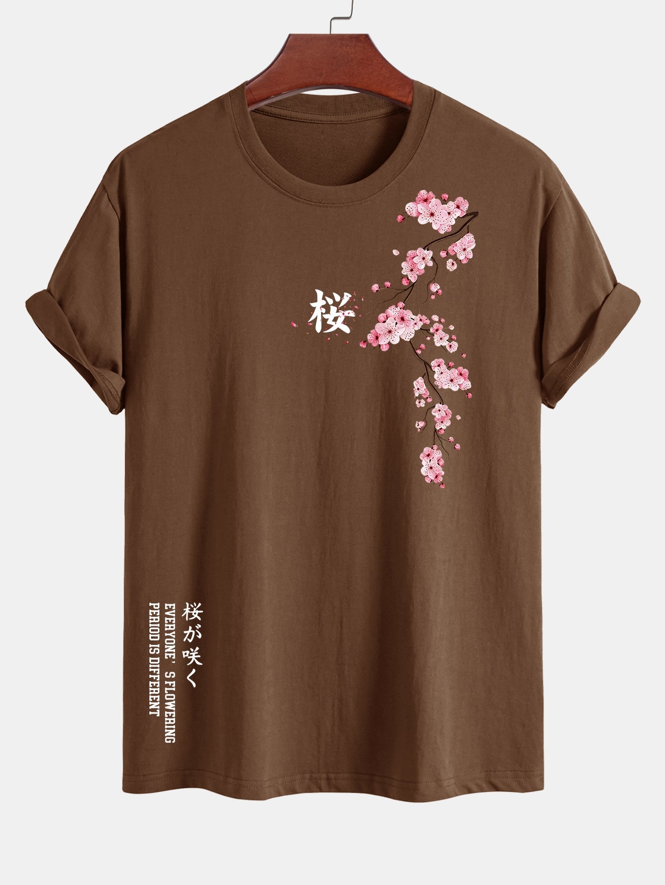 Regular Fit Cherry Blossoms Print Cotton T-Shirt