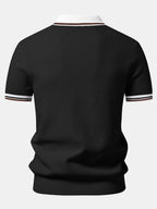 Contrast Trim Waffle Johnny Collar Knit Polo