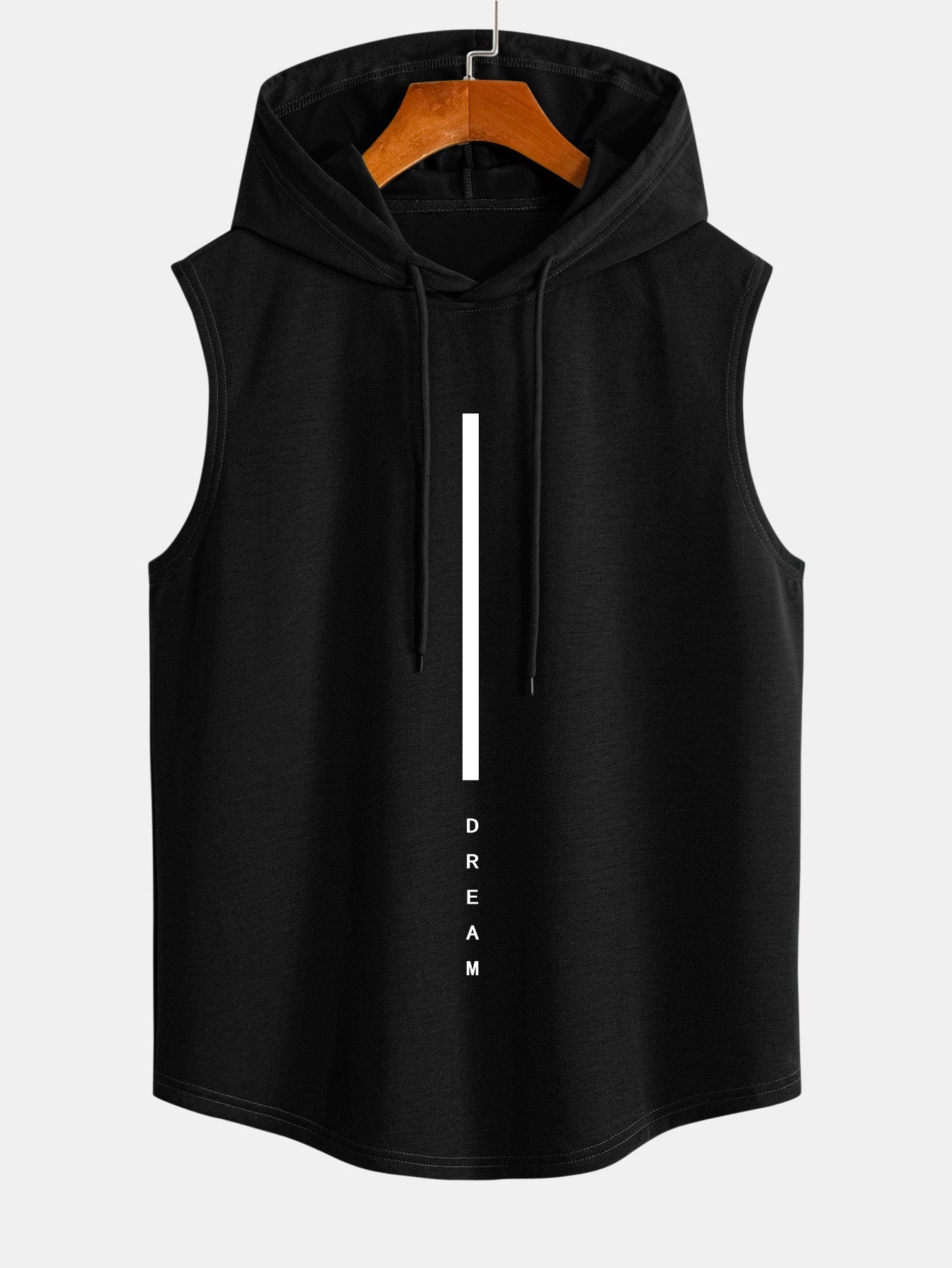 Dream Stripe Print Curved Hem Sleeveless Hooded Tank Top