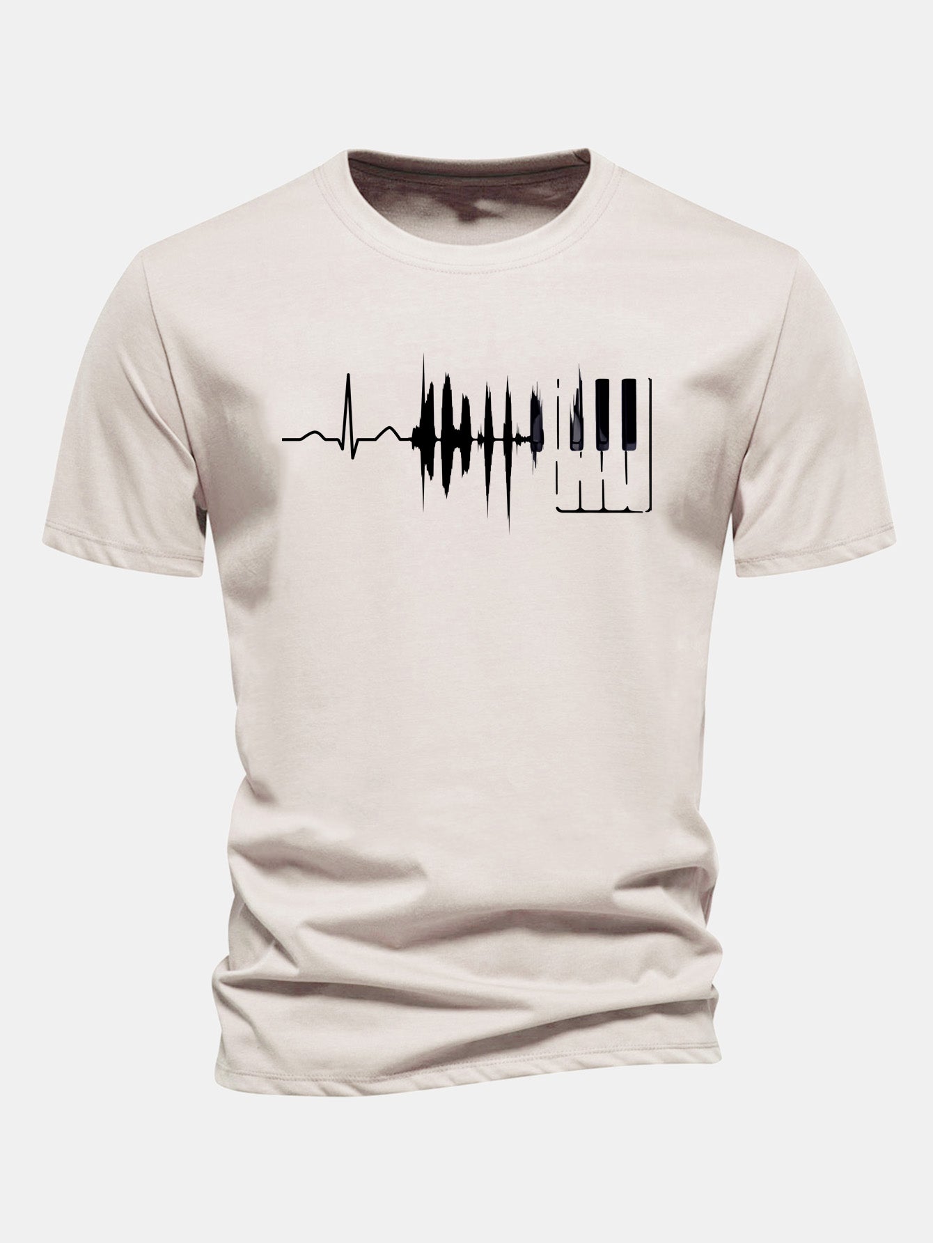 Regular Fit Keyboard Heartbeat Print Cotton T-Shirt