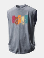 Colorful Mountain Print Washed Distressed Tank Top