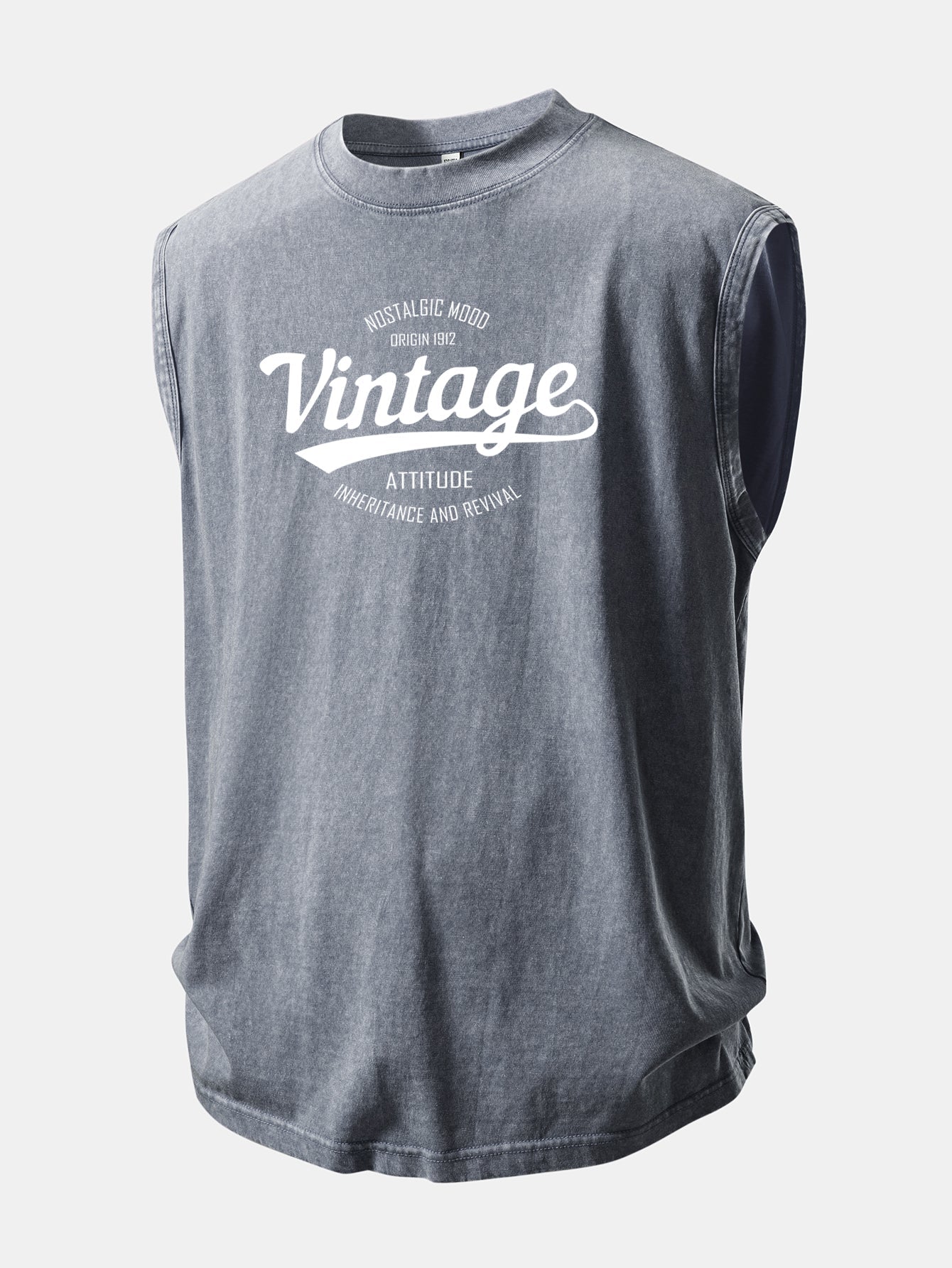 Vintage Print Washed Distressed Tank Top