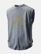 Original Motors Print Washed Distressed Tank Top