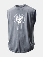 American Flag Skull Print Washed Distressed Tank Top