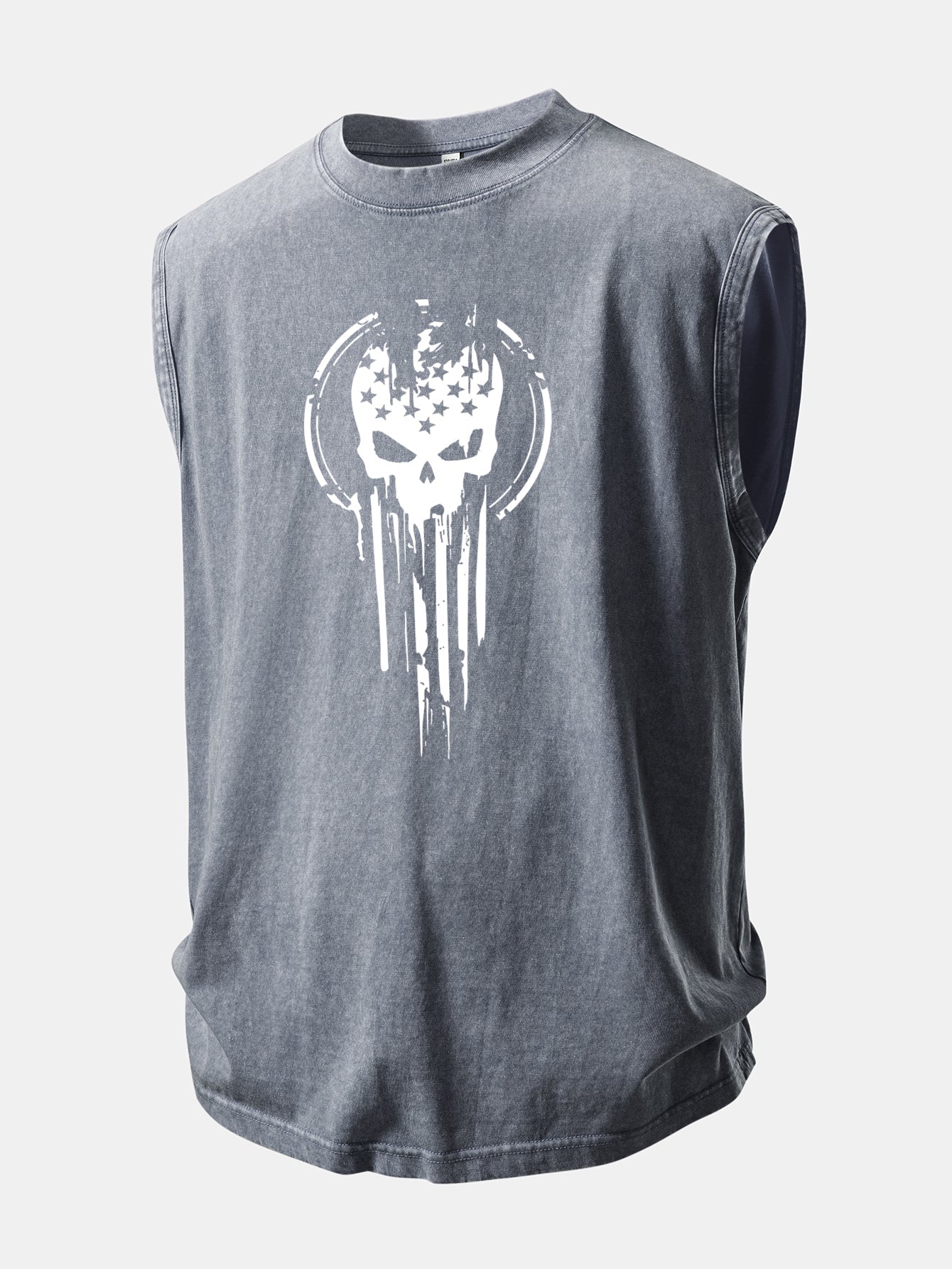 American Flag Skull Print Washed Distressed Tank Top