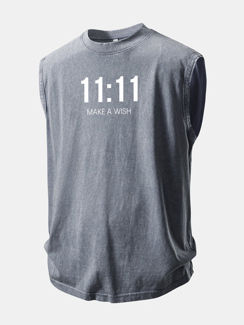 11:11 Print Washed Distressed Tank Top