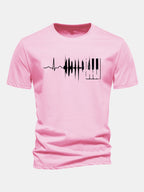 Regular Fit Keyboard Heartbeat Print Cotton T-Shirt