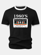 1980‘s Cassette Tape Print Contrast Ringer T-Shirt
