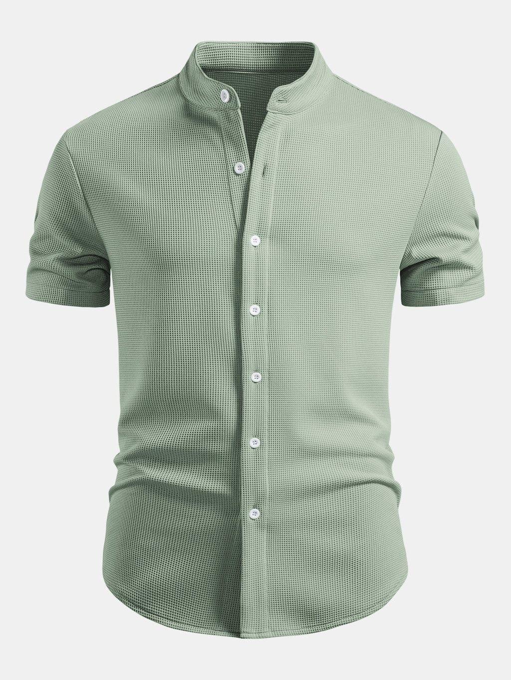 Muscle Fit Waffle Stand Collar Shirt & Drawstring 7" Shorts Set