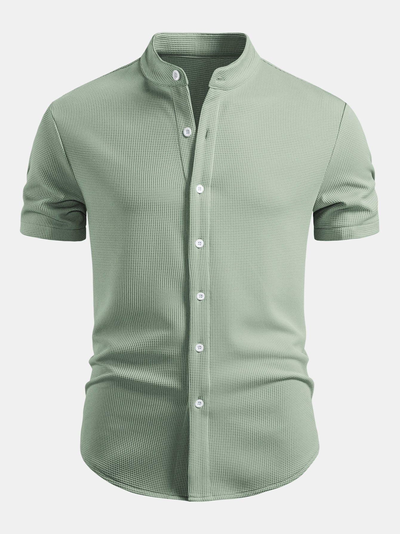 Muscle Fit Waffle Stand Collar Shirt & Drawstring 7" Shorts Set