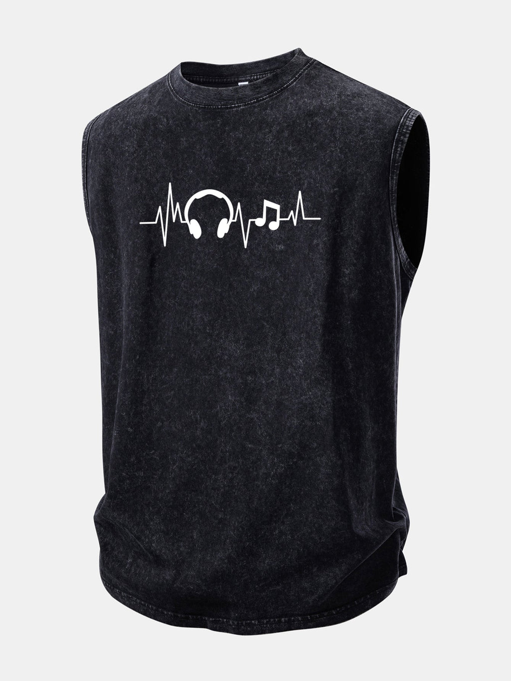 Music Heartbeat Print Washed Distressed Tank Top