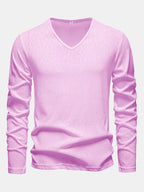 Long Sleeve Lightweight Linen Look V Neck T-Shirt