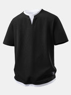 Relax Fit 2 In 1 Waffle Notched Collar T-Shirt