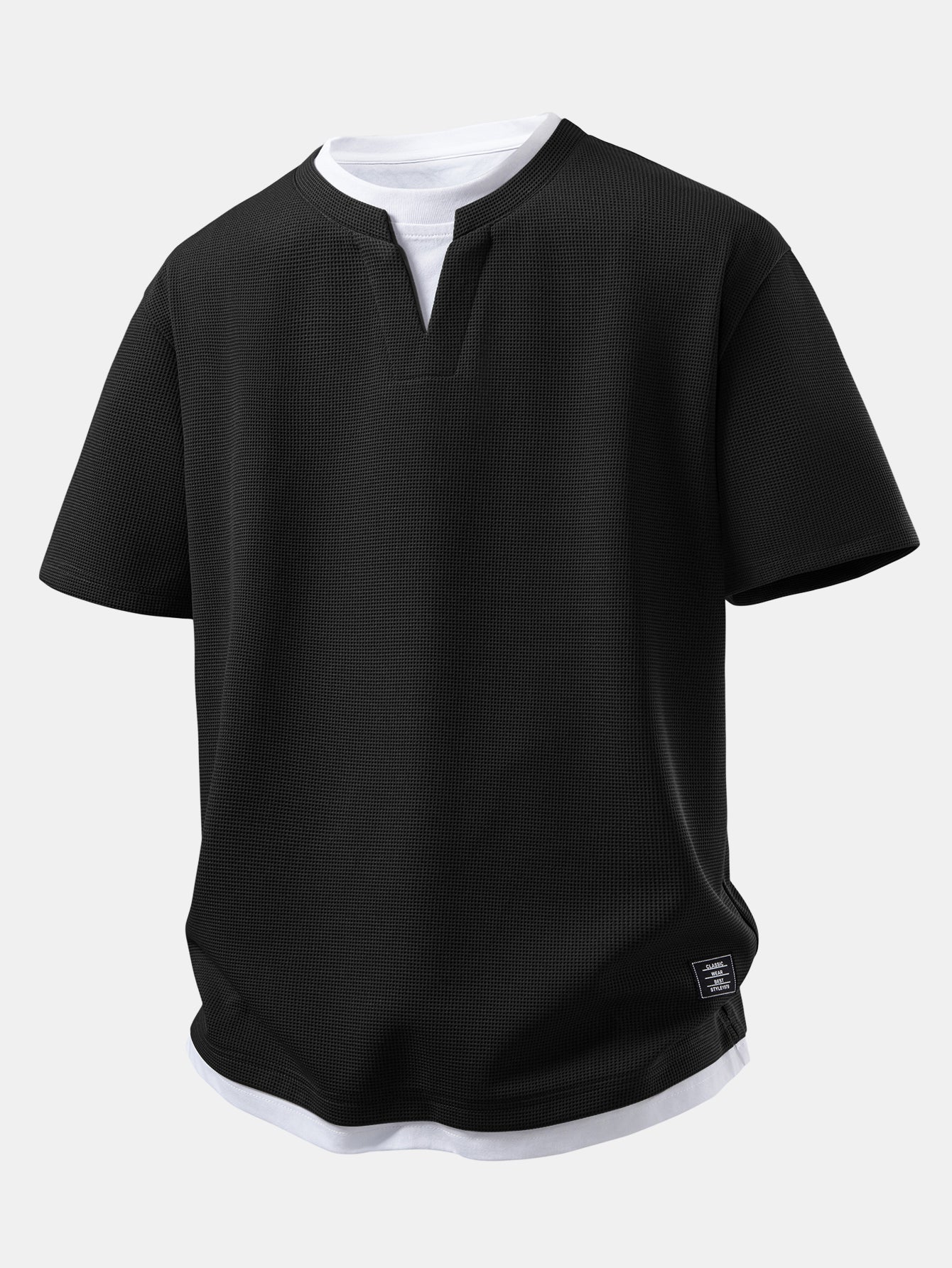 Relax Fit 2 In 1 Waffle Notched Collar T-Shirt
