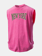 Camouflage New York Print Washed Distressed Tank Top