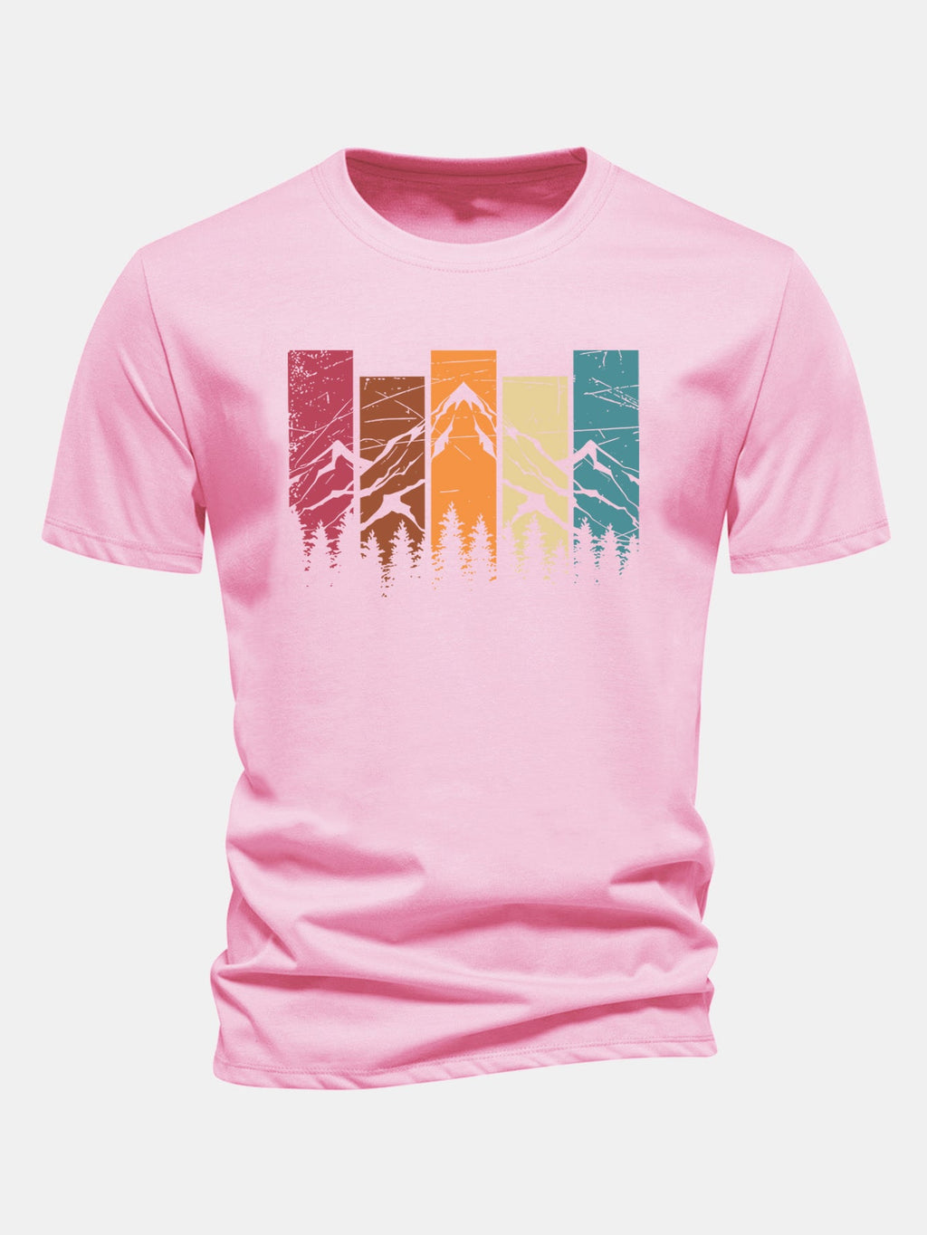 Regular Fit Colorful Mountain Print Cotton T-Shirt