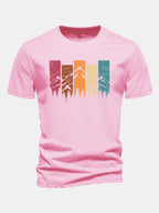 Regular Fit Colorful Mountain Print Cotton T-Shirt