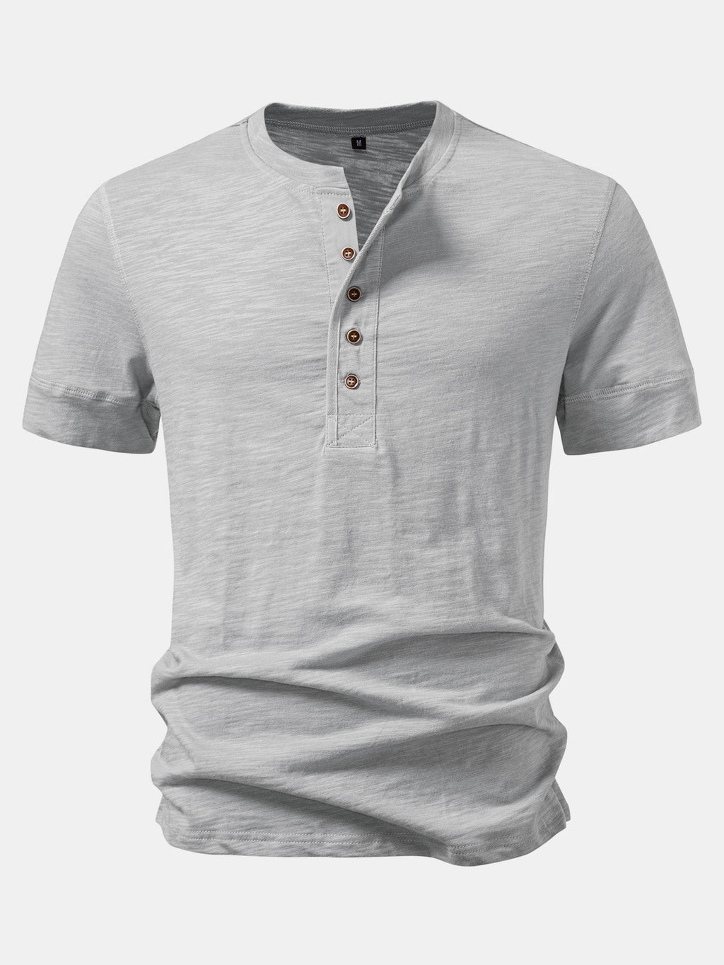 Textured Cotton Henry Collar T-Shirt
