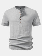 Textured Cotton Henry Collar T-Shirt